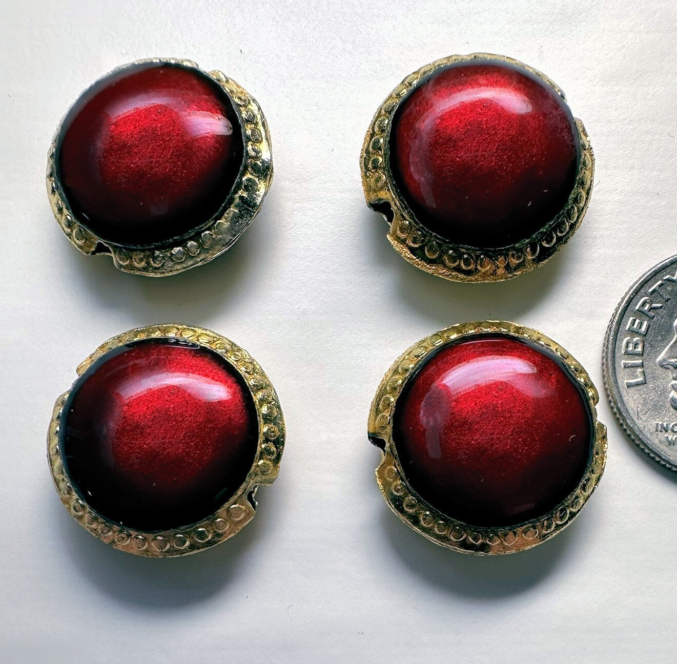 Deep Red Cloisonné Flat Round Beads 16mm, 4 pcs