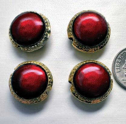Deep Red Cloisonné Flat Round Beads 16mm, 4 pcs