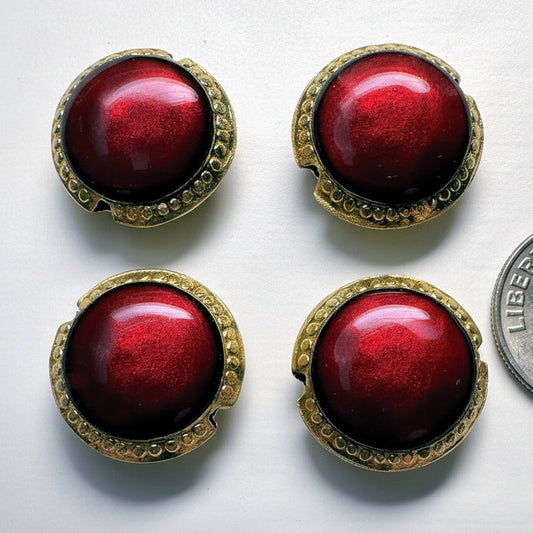 Deep Red Cloisonné Flat Round Beads 16mm, 4 pcs
