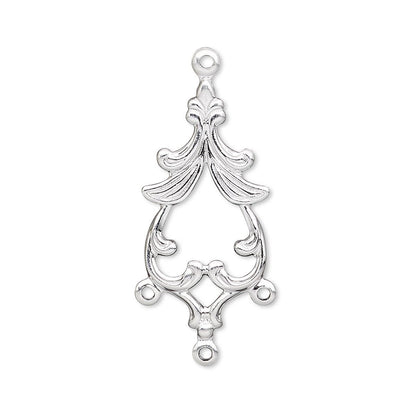 Silver Plated Brass Fancy Spade Chandelier Drops, 27x13mm, 3 Loops, 10 pcs