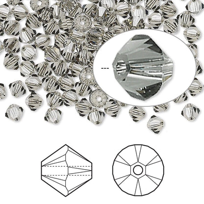 Swarovski Black Diamond 5328 Xilion Bicone Beads, 4mm - 48 or 144 pcs