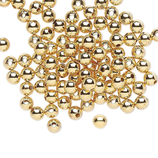 Gold Plated Brass Smooth Round Spacer Beads, 4mm