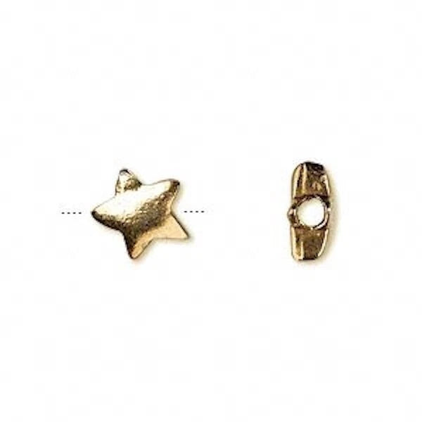 Antiqued Gold Plated Pewter Double-Sided Star Beads, 9x9mm, 4 pcs