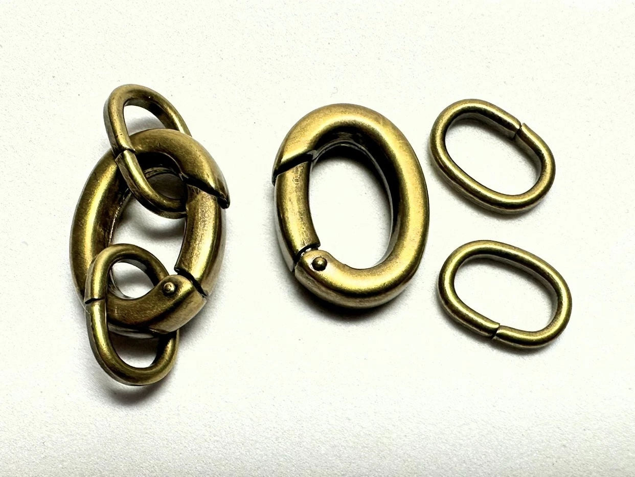 Antiqued Brass Self-Closing Hinged Bail Clasp Set, 16x20mm Oval, 2 Sets