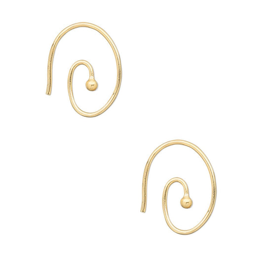Gold Plated Brass Oval Swirl Ear Wires, 16x12mm, 19 Gauge, 2mm Ball