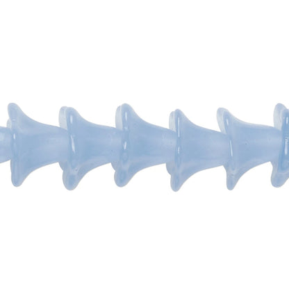 A close-up of a translucent light blue silicone or rubber spiral-shaped strip, shown horizontally against a plain white background.