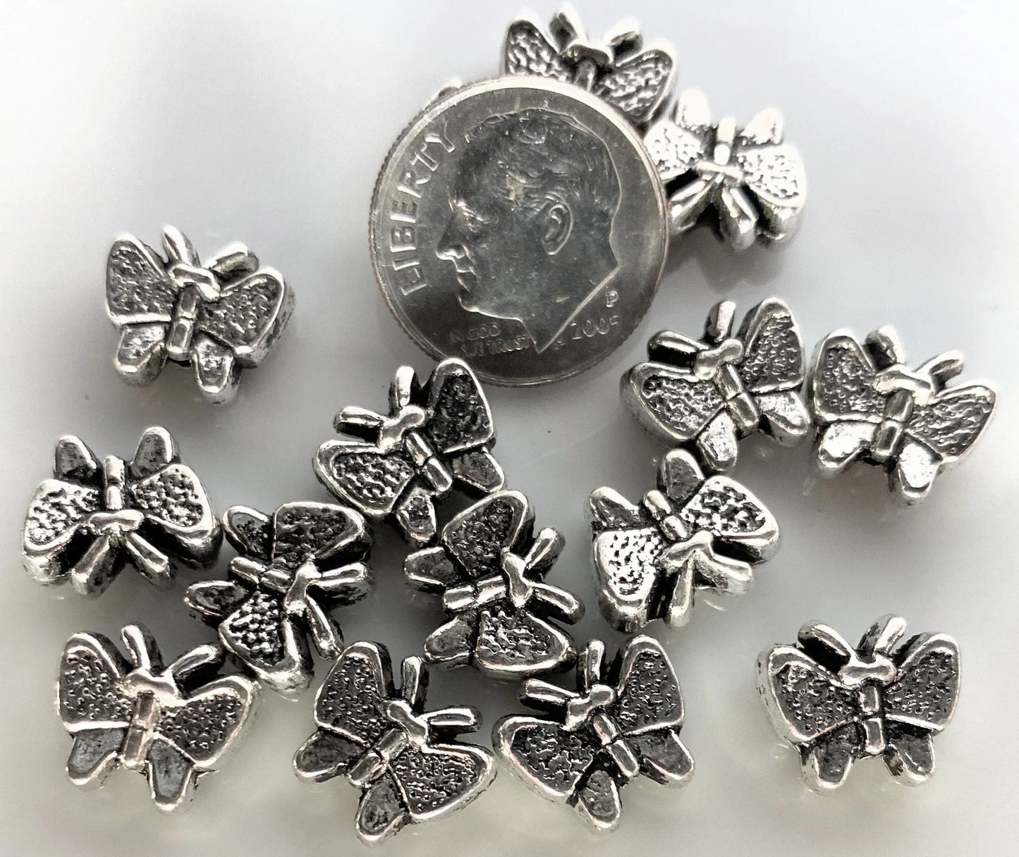 Antiqued Silver Plated Pewter 11x9mm Double Sided Butterfly Beads, 20 pcs