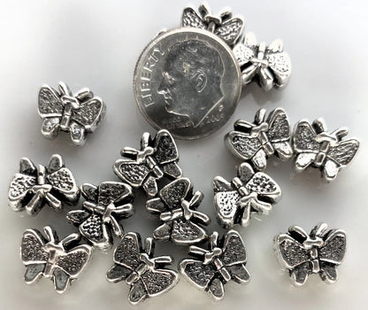 Antiqued Silver Plated Pewter 11x9mm Double Sided Butterfly Beads, 20 pcs