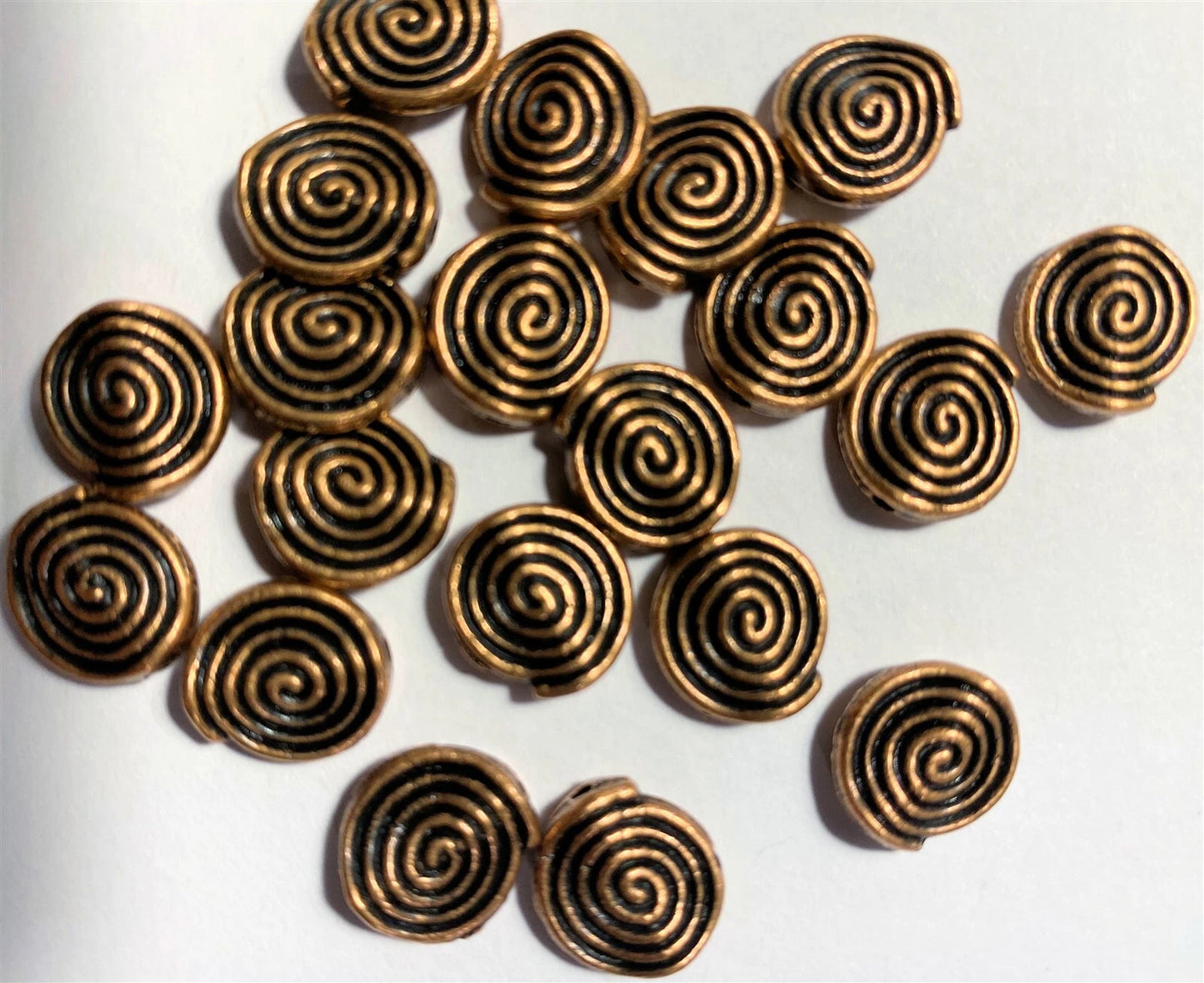 Antiqued Copper Plated Double-Sided Spiral Flat Coin Beads, 11x4mm, 20 pcs