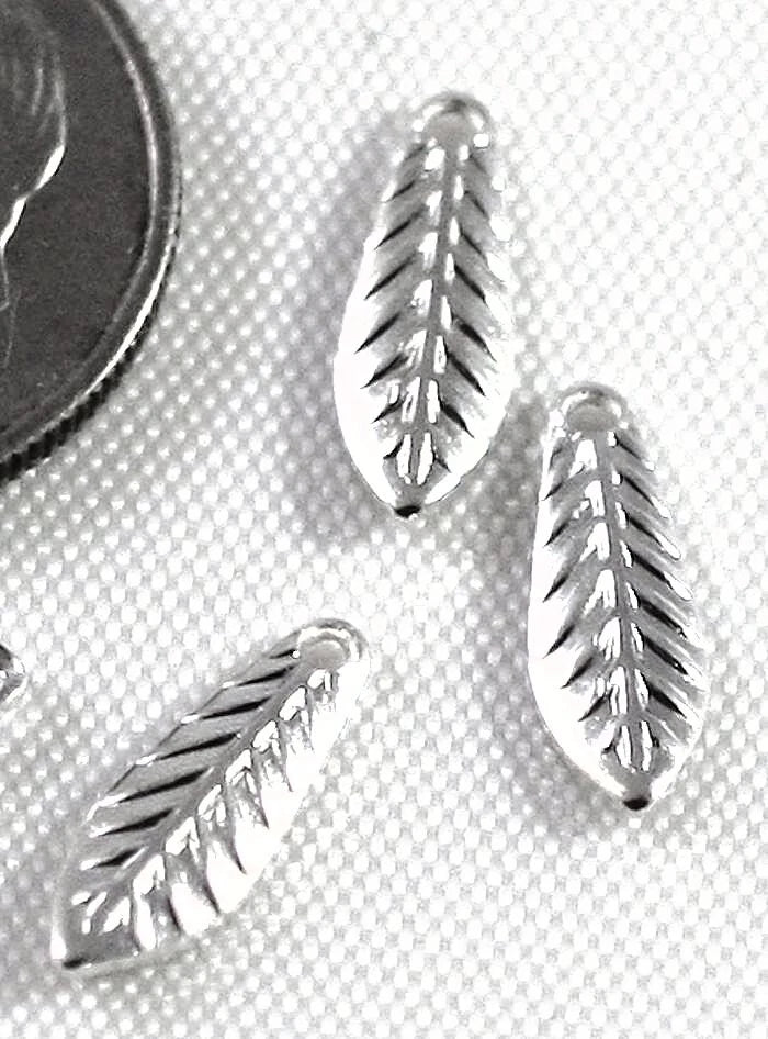 Silver Plated Brass Curved Leaf Drop Charms, 11.5x4mm, 144 pcs