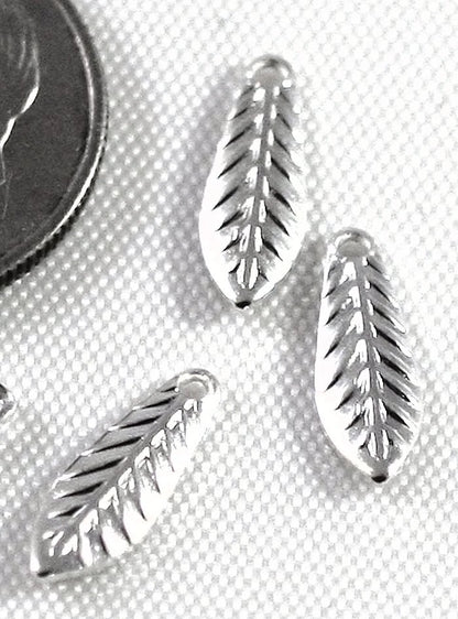 Silver Plated Brass Curved Leaf Drop Charms, 11.5x4mm, 144 pcs