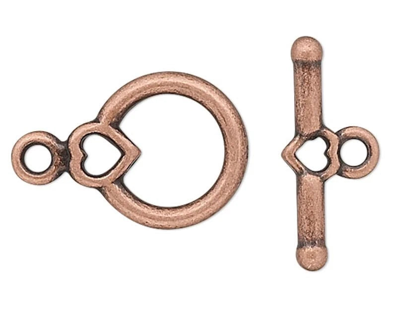 Antiqued Copper Heart Toggle Clasps, Pewter, 10 or 100 Sets