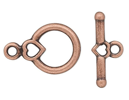 Antiqued Copper Heart Toggle Clasps, Pewter, 10 or 100 Sets