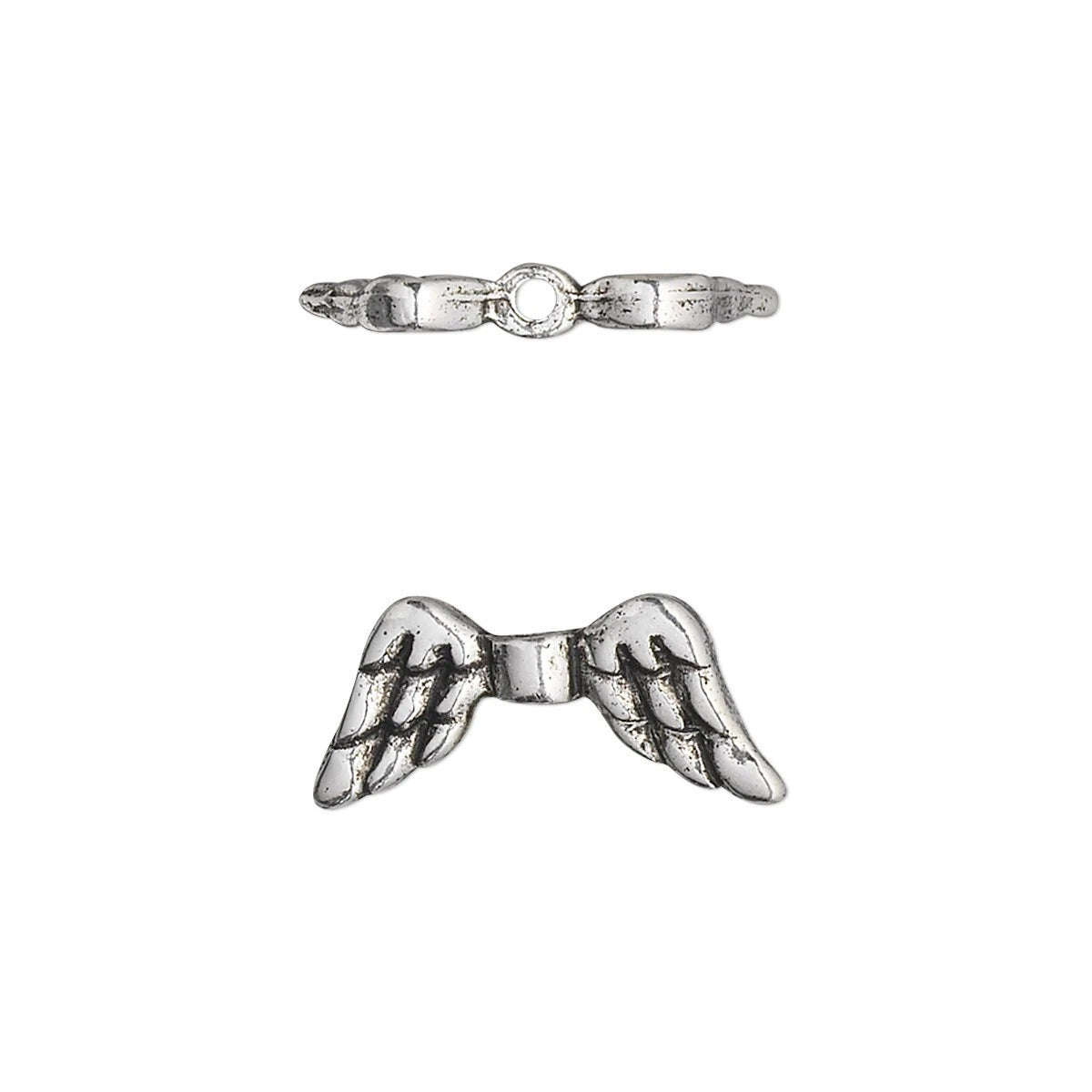Antiqued Silver Pewter Double-Sided Angel Wing Beads, 20x9mm, 2 pcs