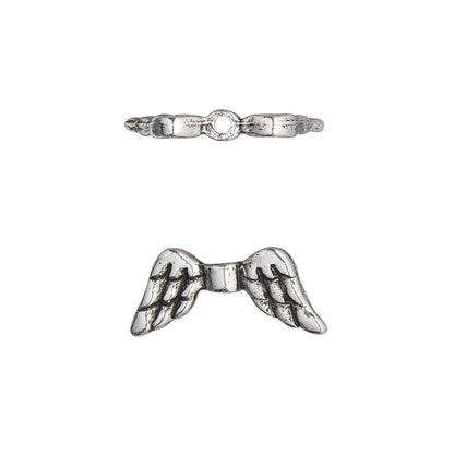 Antiqued Silver Pewter Double-Sided Angel Wing Beads, 20x9mm, 2 pcs