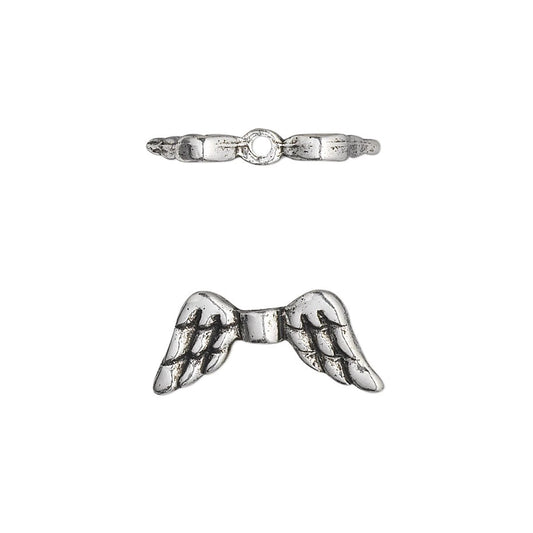 Antiqued Silver Pewter Double-Sided Angel Wing Beads, 20x9mm, 2 pcs