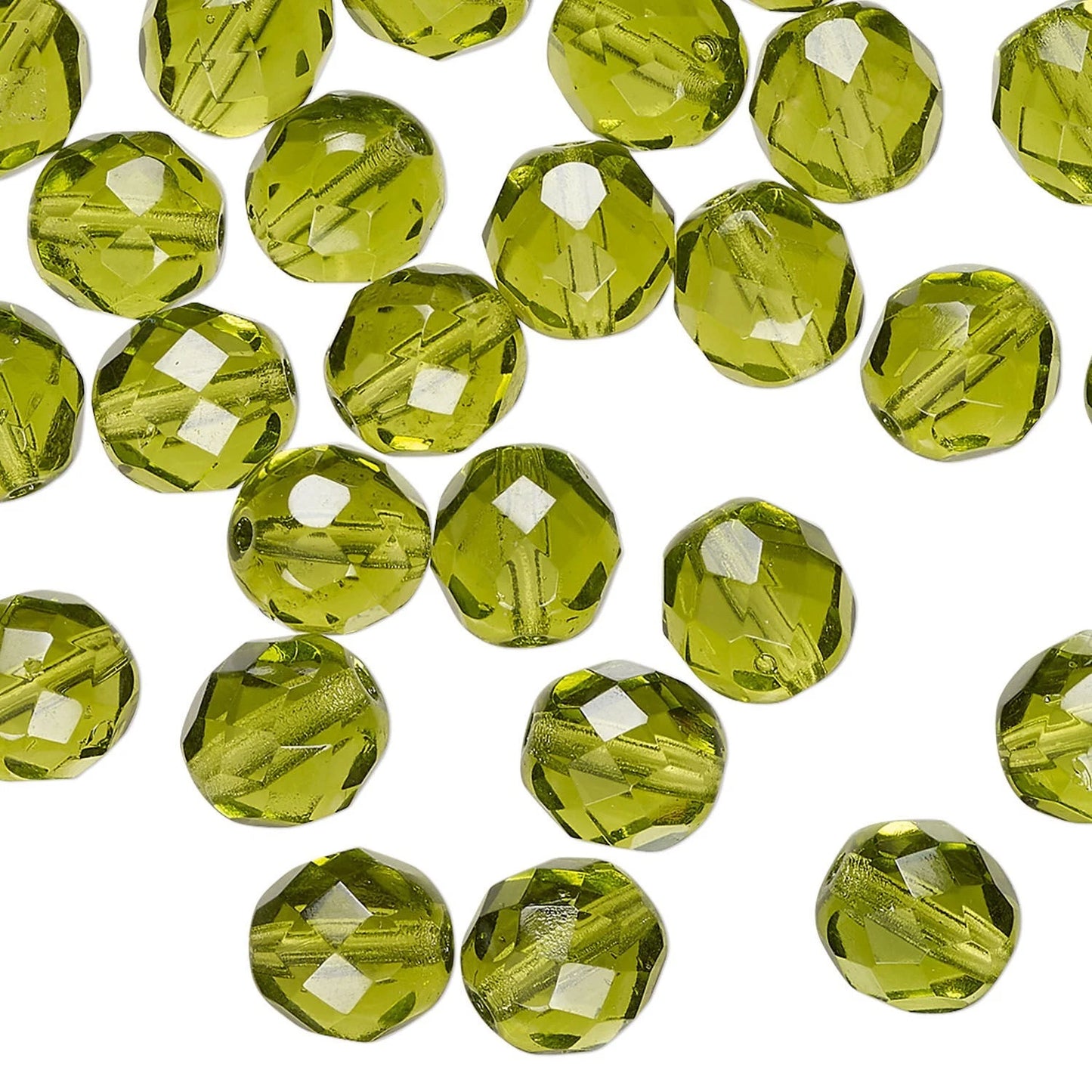 Czech Transparent Olivine Fire Polished Round Beads, 8mm (50)