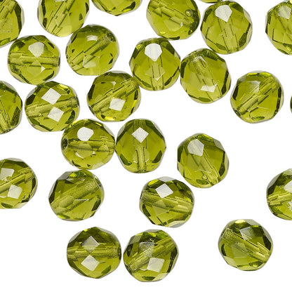 Czech Transparent Olivine Fire Polished Round Beads, 8mm (50)