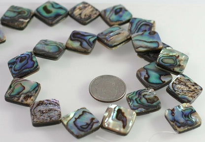 Iridescent Paua Shell Flat Diamond Beads, 14x14mm, 1 Strand (approx. 22)