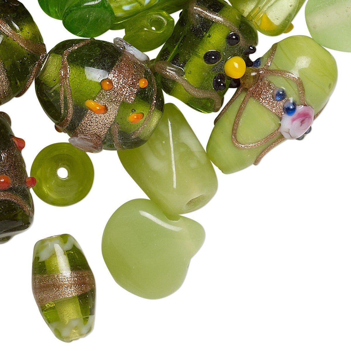 Lampworked Glass Bead Mix, Mixed Shapes, 7x4mm–14x11mm, Approx. 60–100 Beads