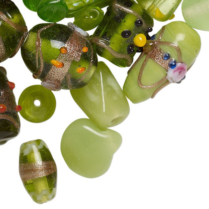 Lampworked Glass Bead Mix, Mixed Shapes, 7x4mm–14x11mm, Approx. 60–100 Beads