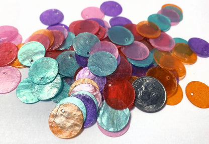 Capiz Shell Coated Round Coin Charms, Assorted Mix, 13mm (100)