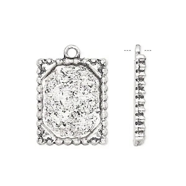Antiqued Silver-Plated Pewter Rectangle Frame Charms, 21x17mm, 10 pcs