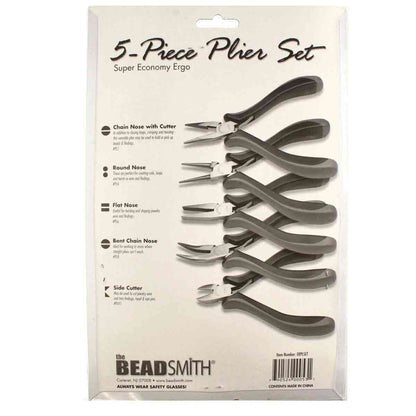 5-Piece Ergonomic Pliers Set, Bent Chain Nose, Flat Nose, Round Nose, Chain Nose & Side Cutter