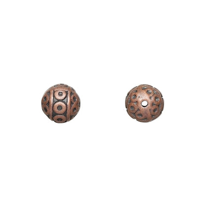 Antiqued Copper Plated Pewter Filigree Round Beads, 8mm, 10 pcs