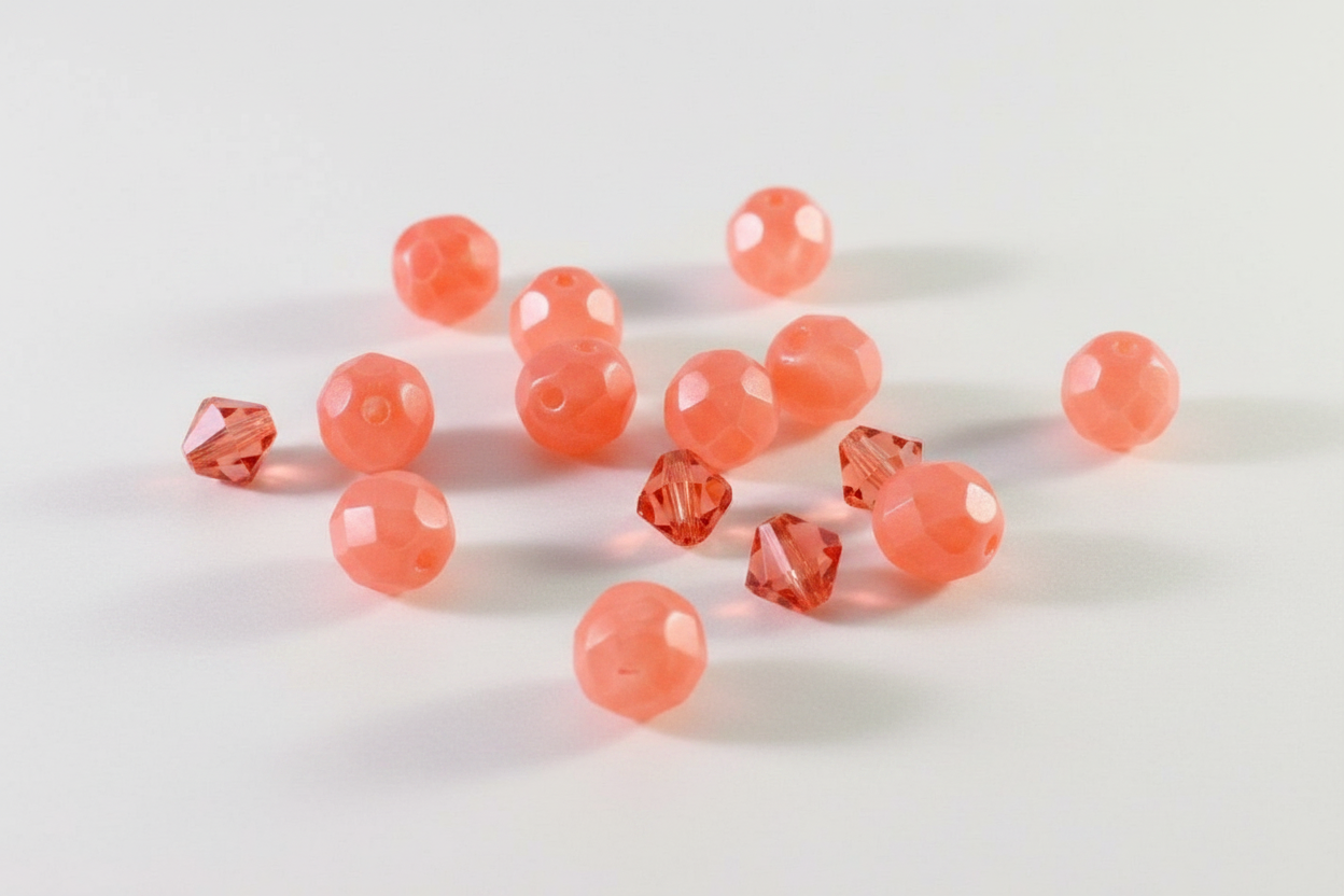 Czech Vintage Frosted Red-Orange & Swarovski Bead Mix, 24 pcs