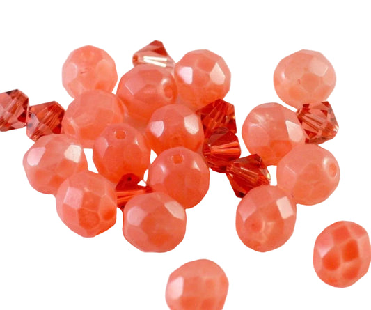 Czech Vintage Frosted Red-Orange & Swarovski Bead Mix, 24 pcs