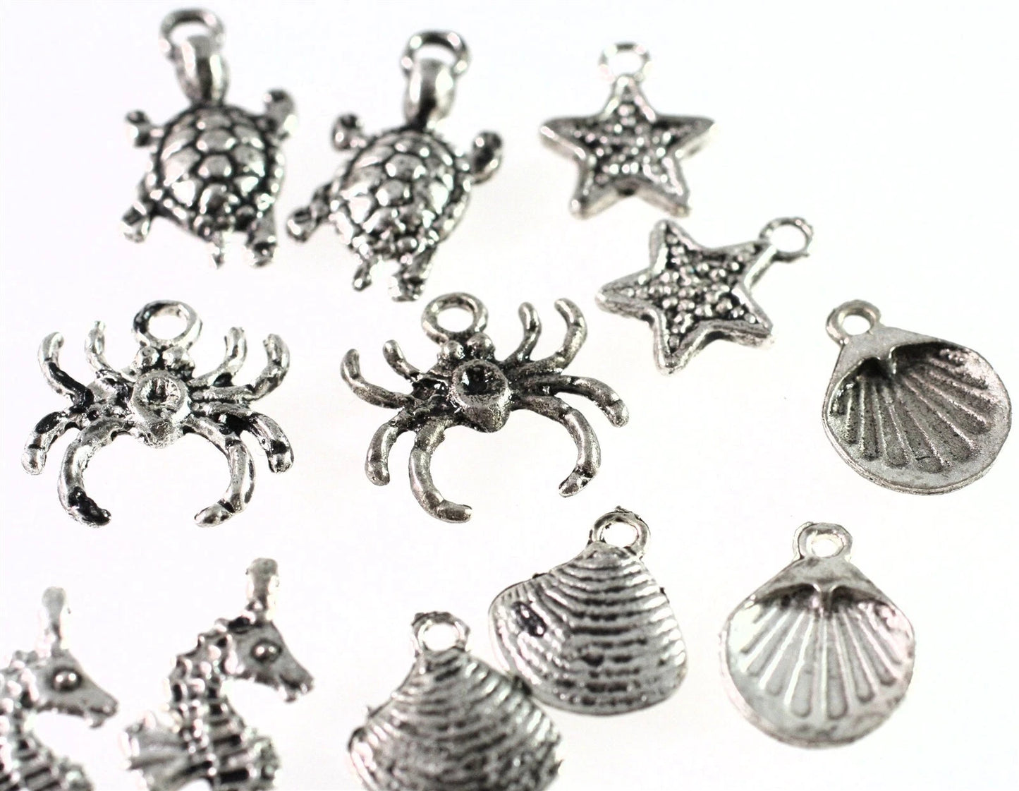 Antiqued Silver-Plated Pewter Seashore Charm Mix, 12-17mm, 12 pcs