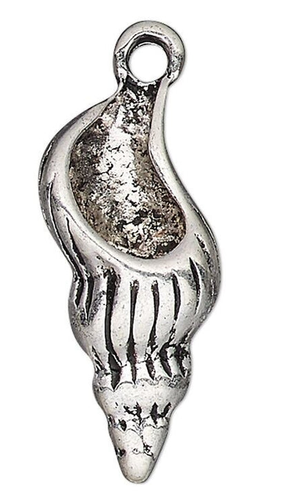 Antiqued Silver Plated Pewter 3D Seashell Charms 22x10.5mm (2 pc)