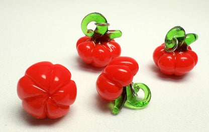 Lampwork Glass Pumpkin Charms, Orange & Green, 13-15mm, 4 pcs