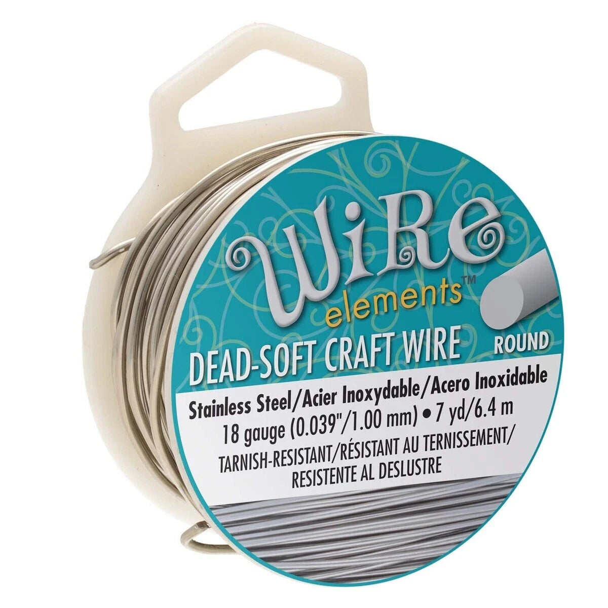 Beadsmith Tarnish Resistant Stainless Steel Round Wire, 18 Gauge (1.02mm), 7 Yards