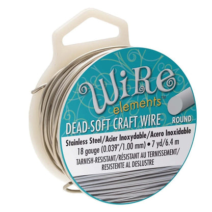 Beadsmith Tarnish Resistant Stainless Steel Round Wire, 18 Gauge (1.02mm), 7 Yards