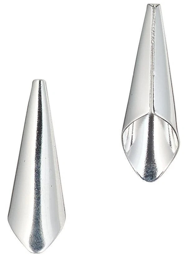 Silver Plated Brass Smooth Cone Bead Caps 21x7mm, Pkg of 12
