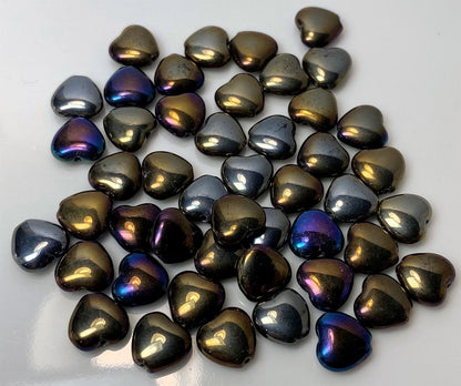 Czech Pressed Glass Iris Brown Heart Beads, 10x9.5mm, 1 Strand (approx. 45)