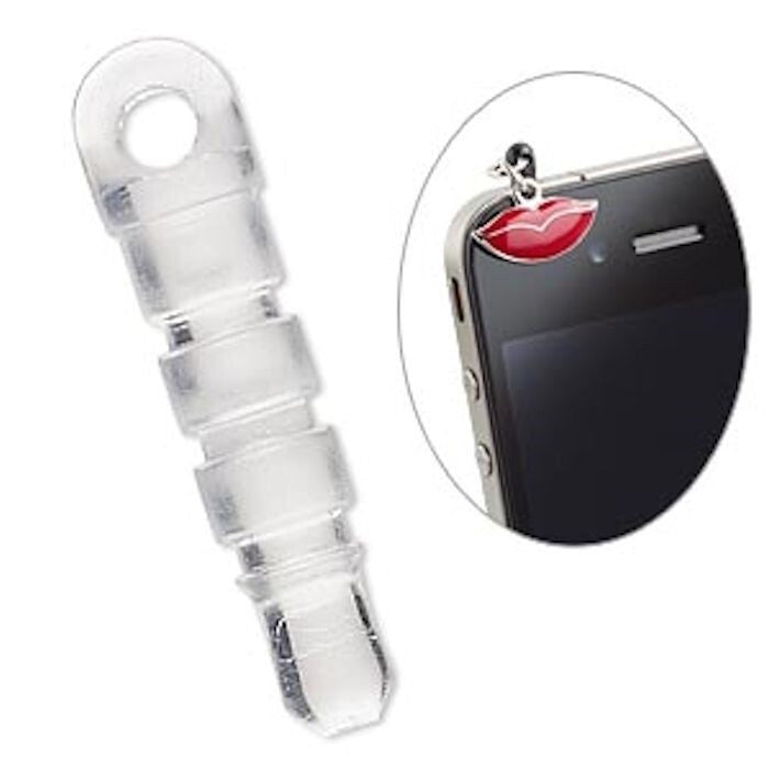 Clear or Black Cell Phone Charm Plugs, 18x4mm with 1.5-2mm Hole, Fits 3.5mm Jack, 10 pcs