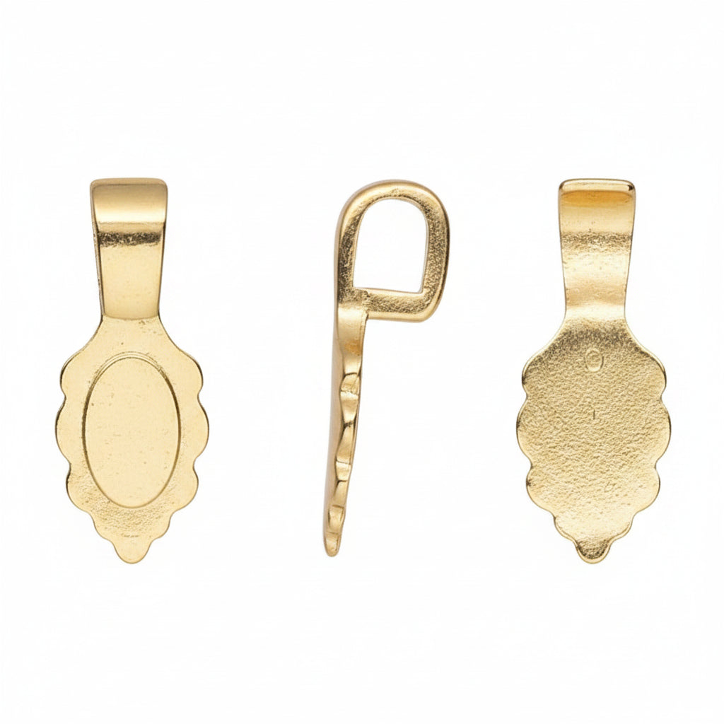 Aanraku Small 18KT Gold Plated Glue-On Leaf Bail, 16x6.5mm, 5 pcs