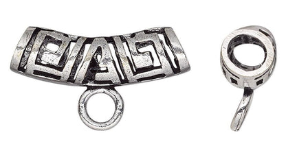 Greek Key Curved Tube Beads with Loop Bail 25x8mm, 2 pcs