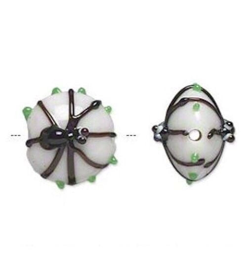 Lampwork Glass White & Black Double-Sided Spider 15x13mm Halloween Beads, 2 pcs
