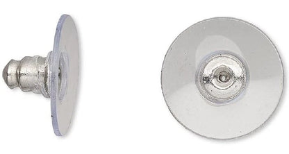 Stainless Steel Comfort Clutch Earring Backs, 13mm, with Clear Acrylic Pad, 20 pcs