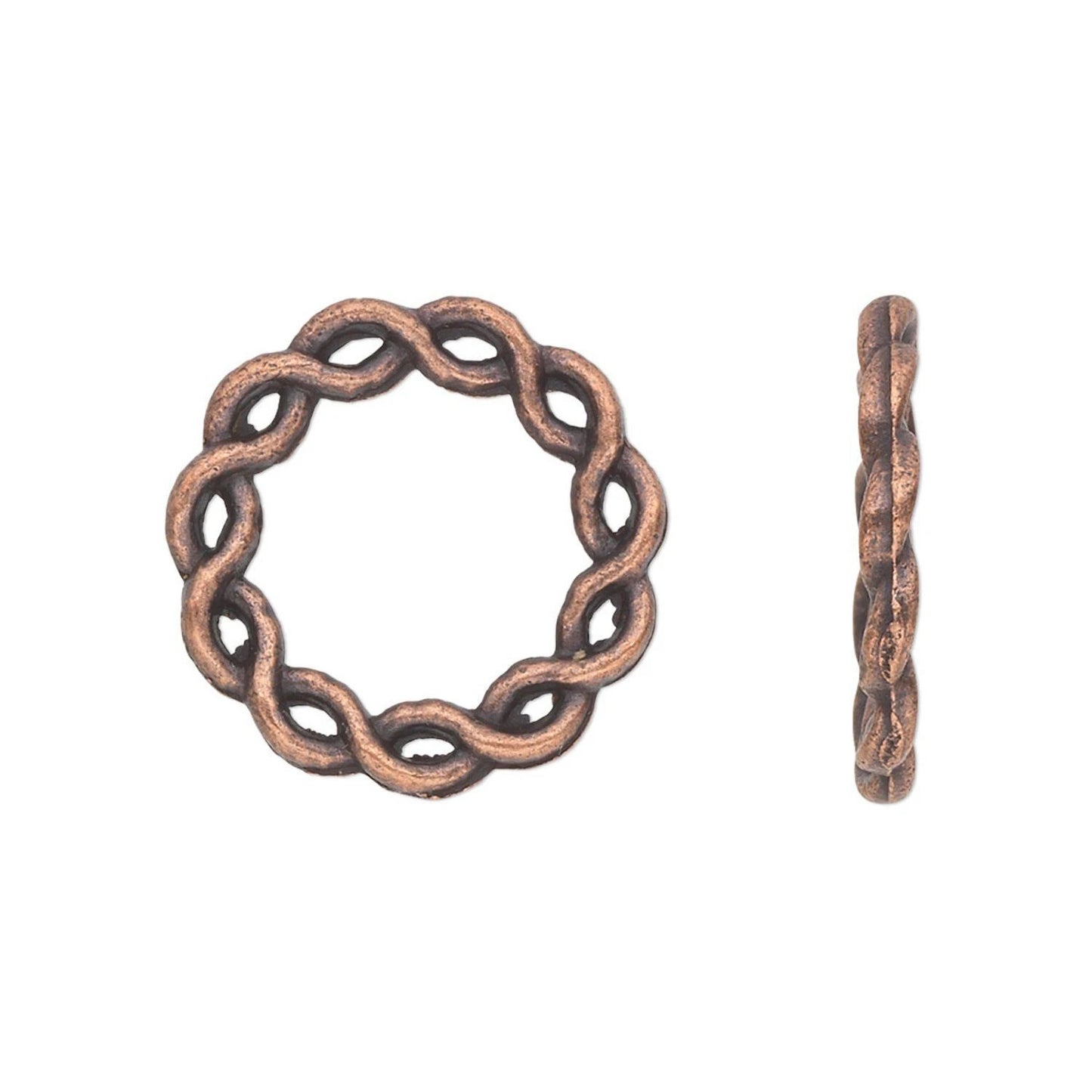 Antiqued Copper Pewter Twisted Rope Donut Links, 20mm, Double-Sided, 20 pcs