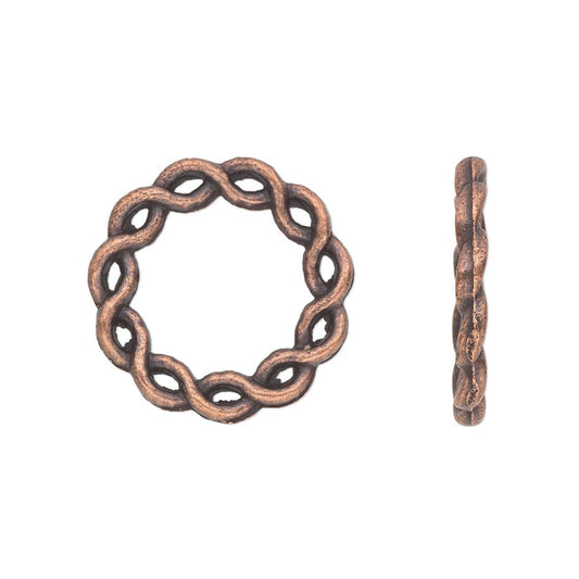 Antiqued Copper Pewter Twisted Rope Donut Links, 20mm, Double-Sided, 20 pcs