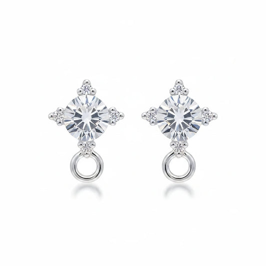 Silver Plated Ear Stud Earrings with Clear Swarovski Crystals, 8x11mm, 1 Pair