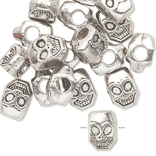 Antiqued Silver Plated Pewter 11x8mm Double Sided Skull Beads, 20 pcs