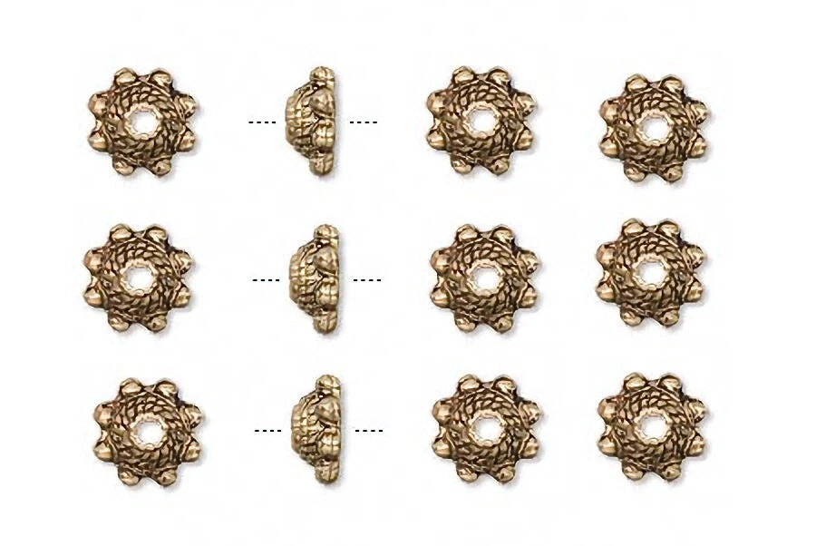 Antiqued Gold Brass Twisted Rope Bead Caps, 8x3mm, 24 pcs