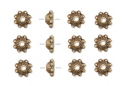 Antiqued Gold Brass Twisted Rope Bead Caps, 8x3mm, 24 pcs