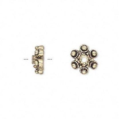 Antiqued Gold Plated Pewter Round Bead Caps, 10x4.5mm, 24 pcs